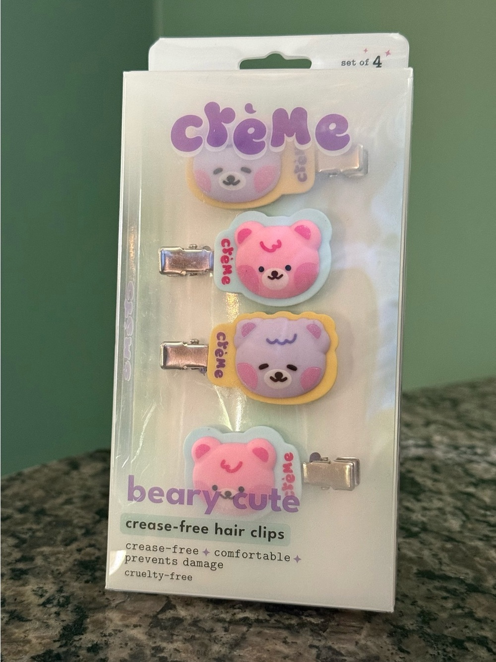 crème Beary Cute Kids Crease-Free Hair Clips - Pink & Lavender (Set of 4)